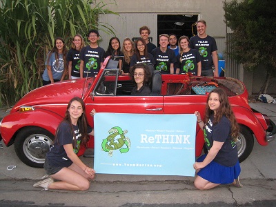 Santa Monica High School Students pose with their all electric car.