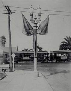 Pacific Electric Railway passing station on Ocean Avenue. September 29, 1953